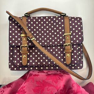 Accessorize Brand Burgundy Polka‎ Dot Business Satchel Rare Faux Leather